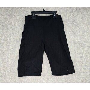 Black Athletic Bermuda Shorts With Pockets Nylon Blend Mid Waist Stretchy Fabric